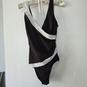 Longitude Brown and White One-Piece Swimsuit. Size 10